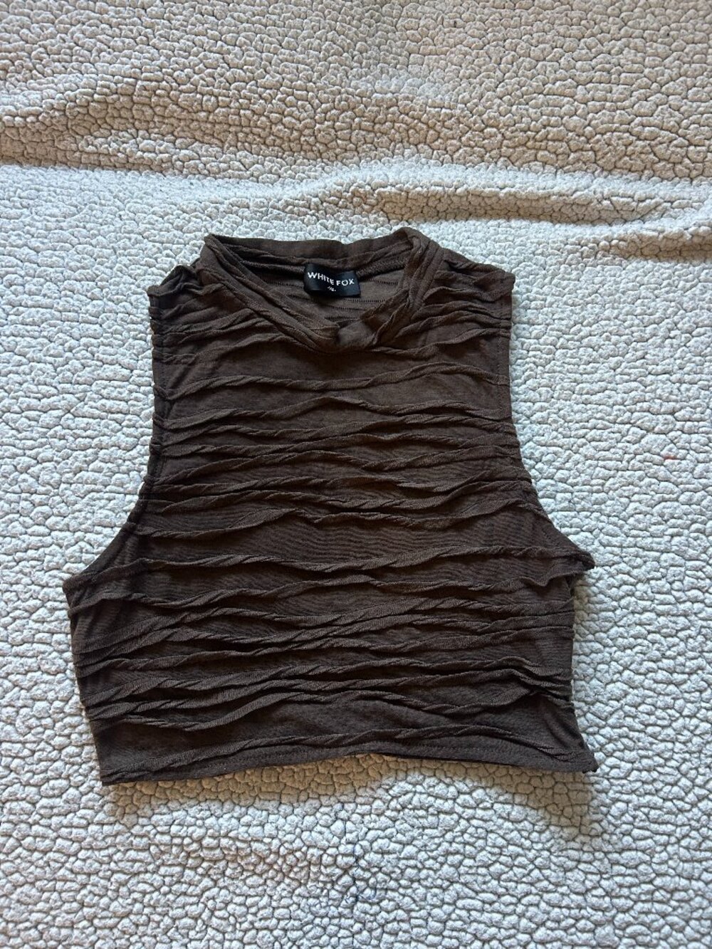 White Fox -- brown ruched halter tank